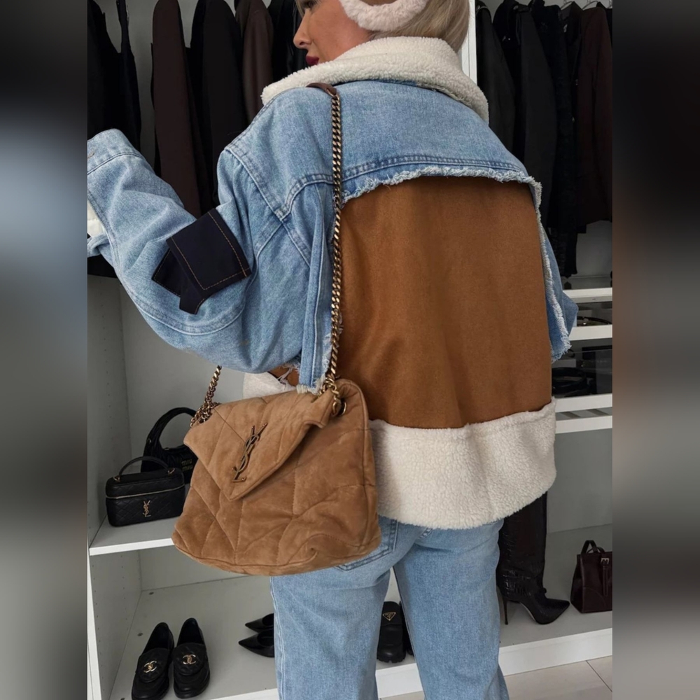 Stylish Sherpa Comfortable Warm Denim Jacket - Picture 2 of 9